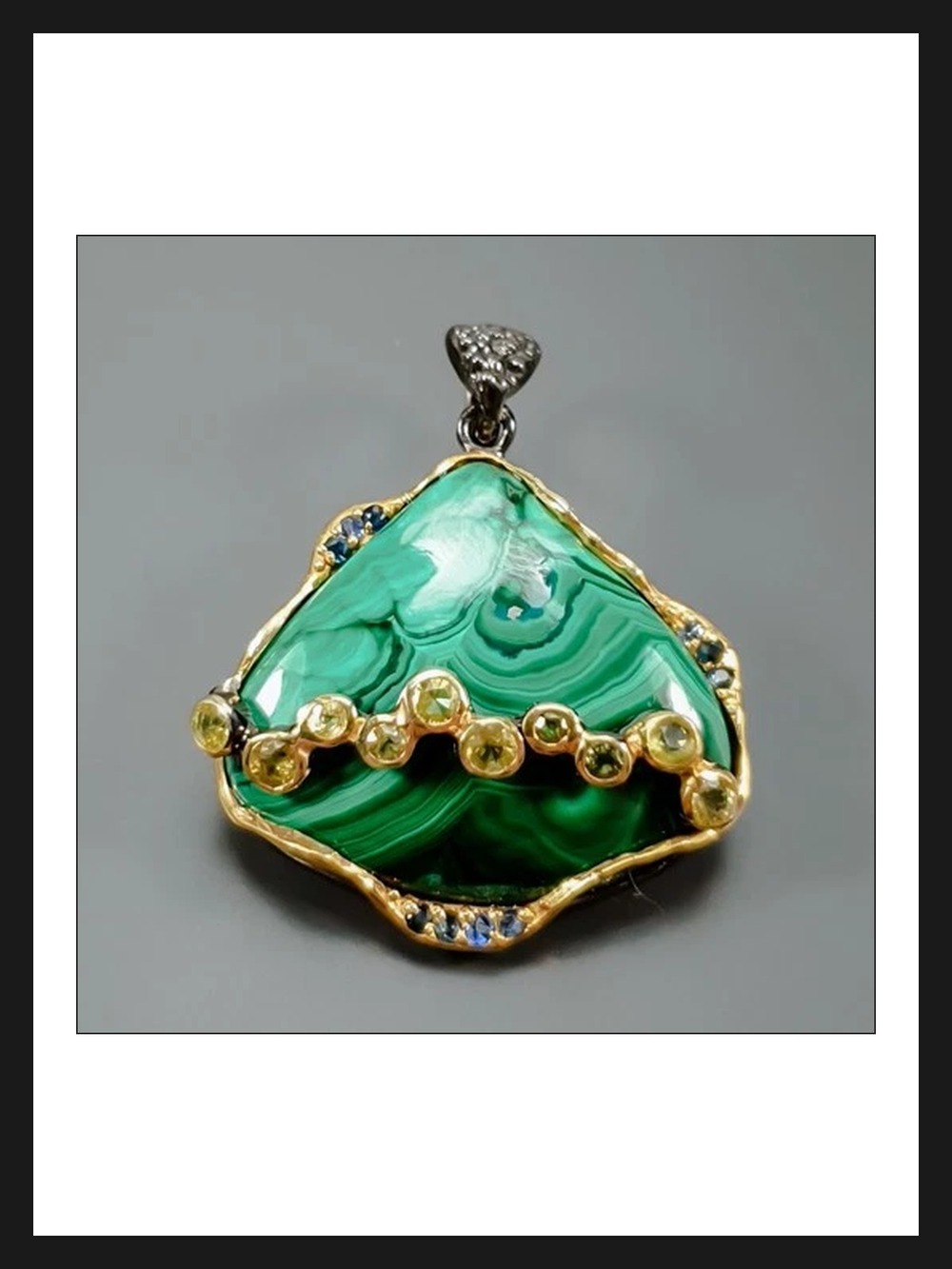 Pendant Fine ART 34 ct Natural African Malachite 925